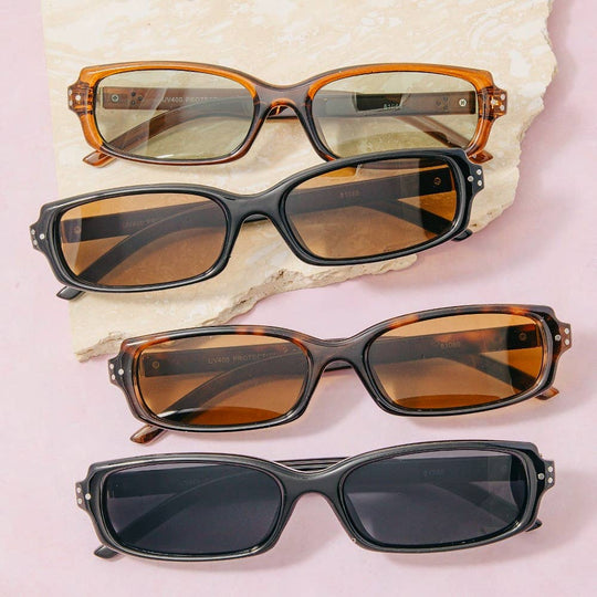 Slim Narrow Rectangle Triple Dot Detail Sunglasses - Beloved Boutique 
