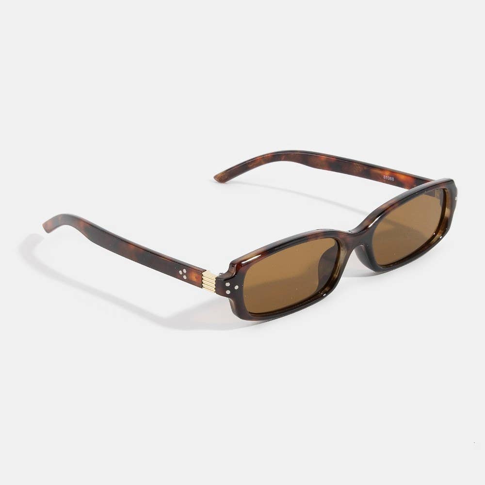 Slim Narrow Rectangle Triple Dot Detail Sunglasses - Beloved Boutique 