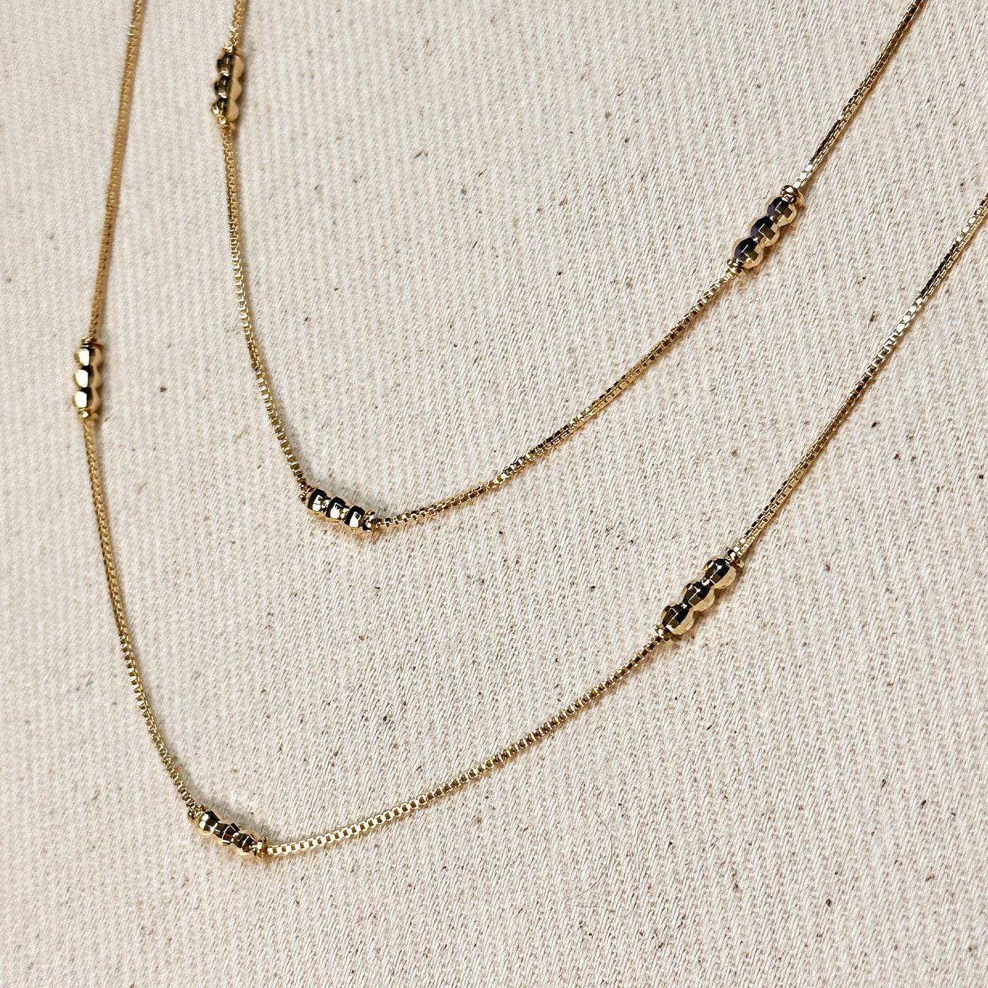 18k Gold Filled Bead Detailed Box Chain: 14 inches