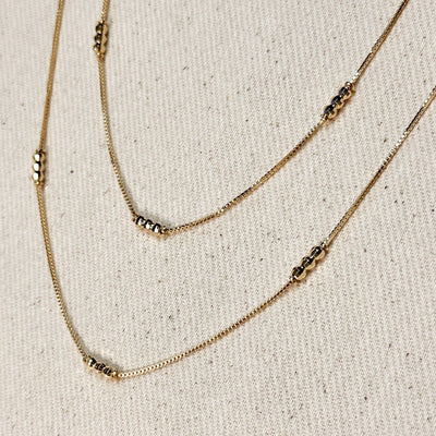 18k Gold Filled Bead Detailed Box Chain: 14 inches
