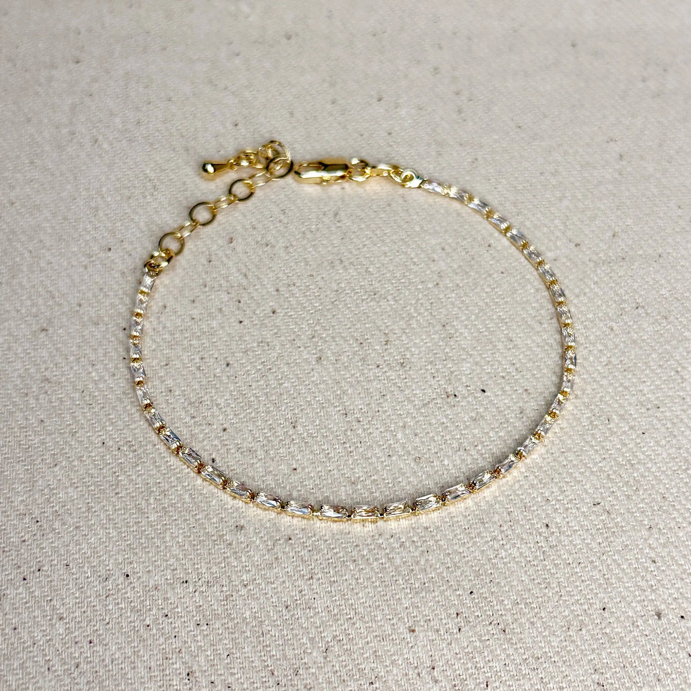 18k Gold Filled 1.5mm CZ Baguette Tennis Bracelet GoldFi