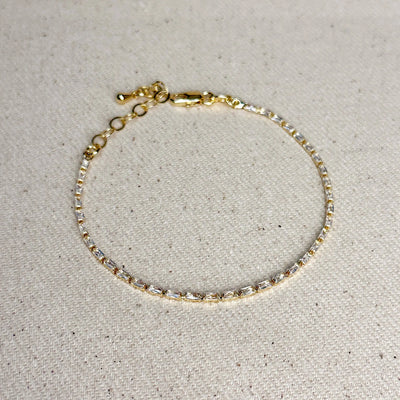 18k Gold Filled 1.5mm CZ Baguette Tennis Bracelet GoldFi