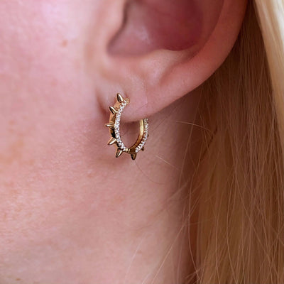 18k Gold Filled Spike Hoop Earrings With Cubic Zirconia Detail GoldFi