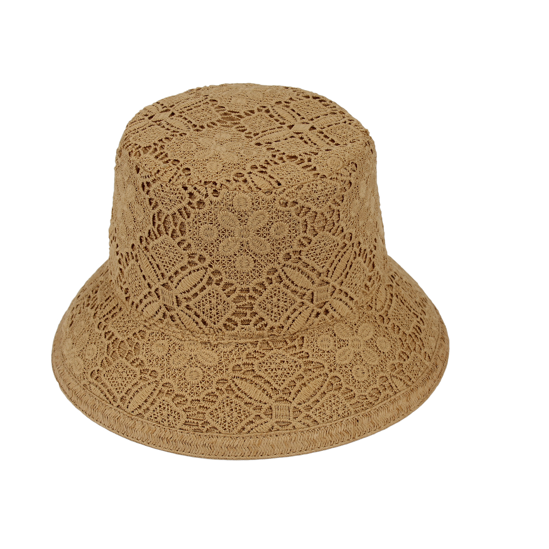 Lace Overlay Bucket Paper Braid Hat