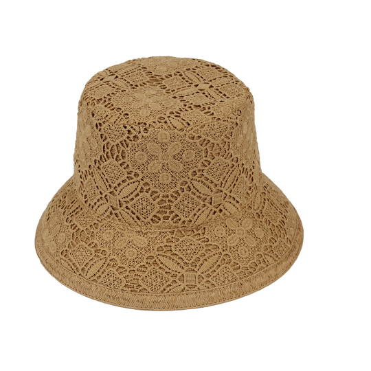 Lace Overlay Bucket Paper Braid Hat