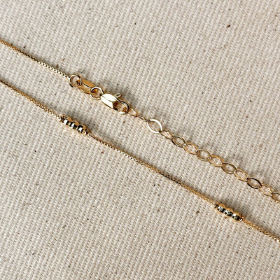 18k Gold Filled Bead Detailed Box Chain: 14 inches