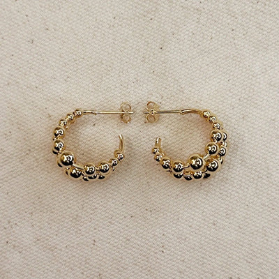 18k Gold Filled Triple Line Beaded C Hoop Earrings GoldFi
