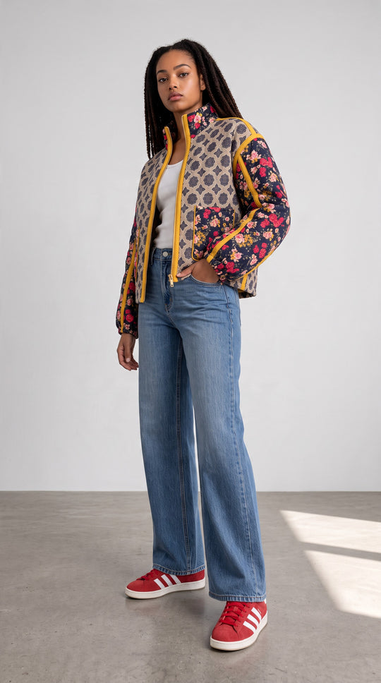Patchwork Quilted Bomber Jacket