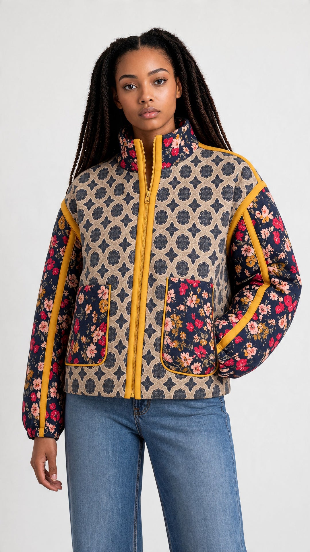 Patchwork Quilted Bomber Jacket