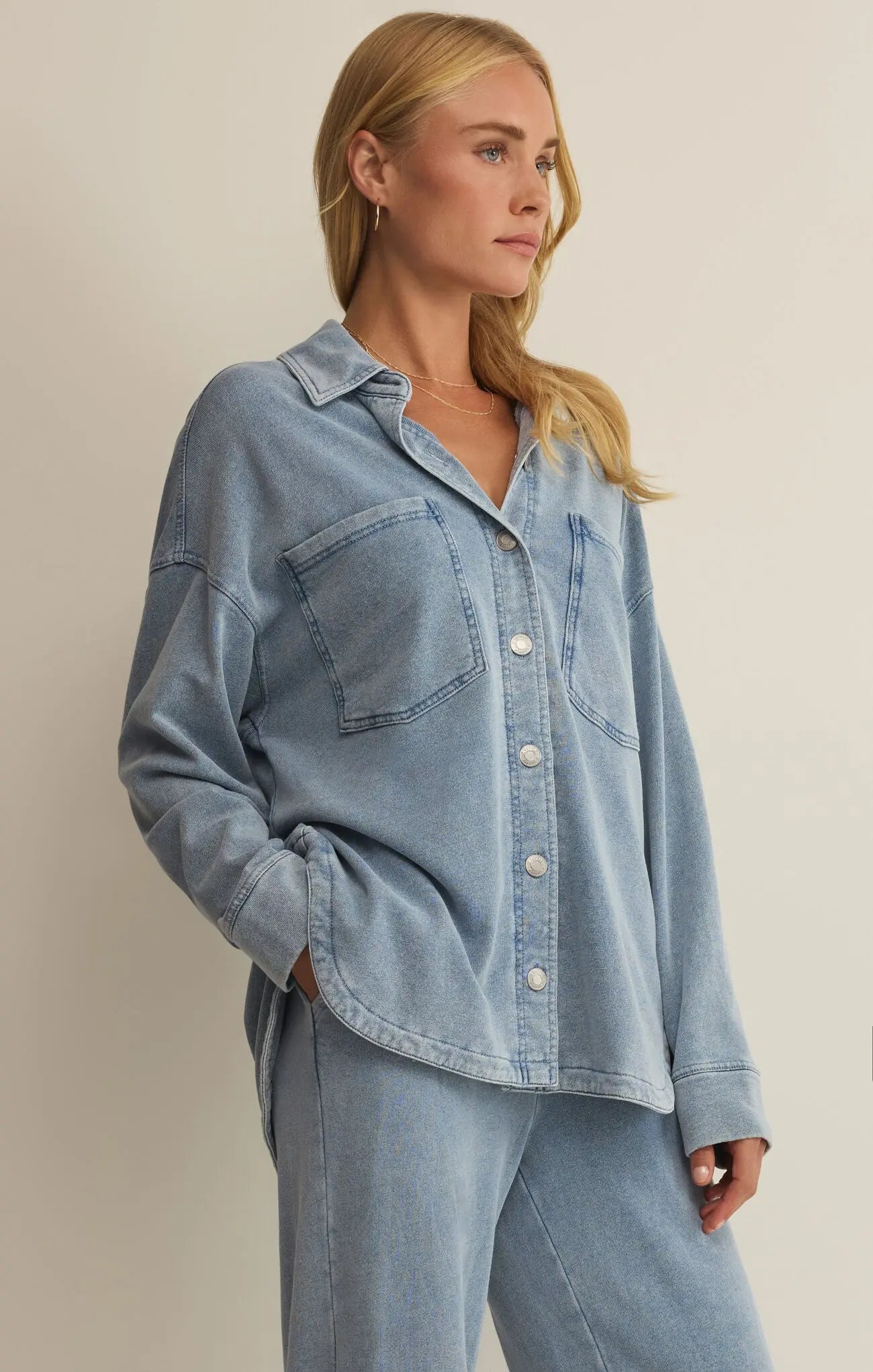 Z Supply All Day Knit Denim Jacket Ocean Air | Women's Denim