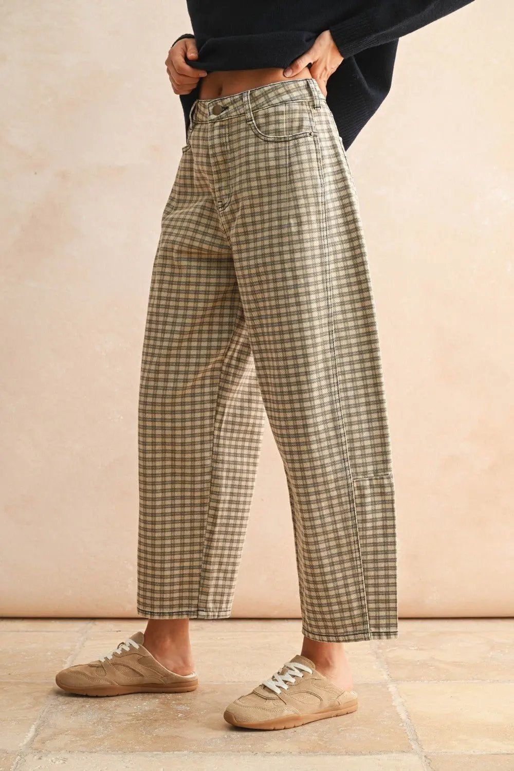 Coco Checker Barrel Pants - Beloved Boutique