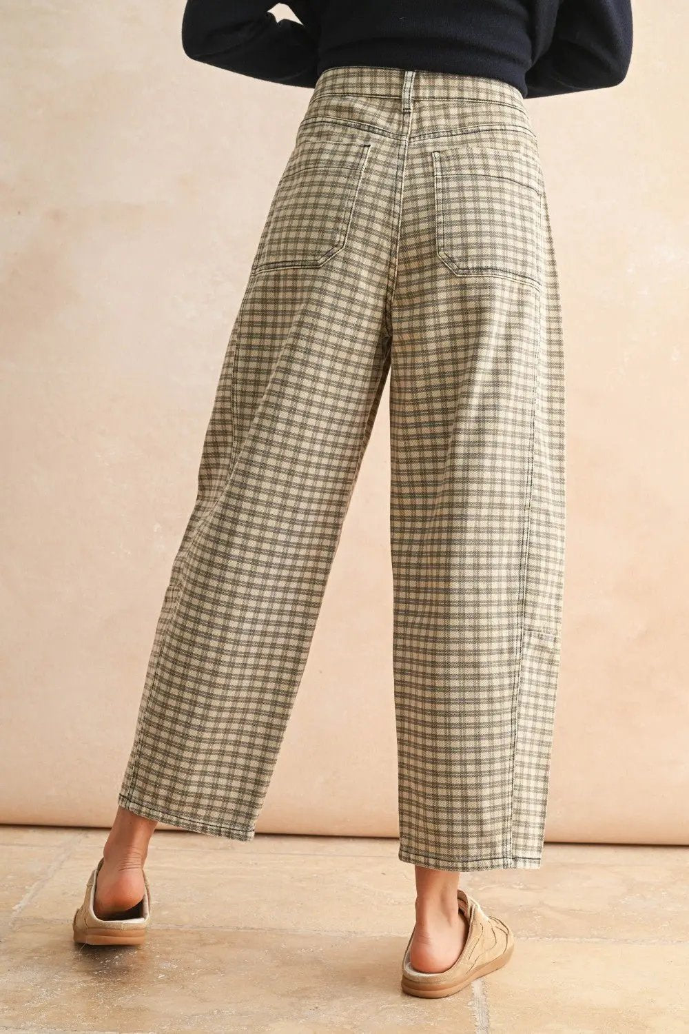 Coco Checker Barrel Pants - Beloved Boutique