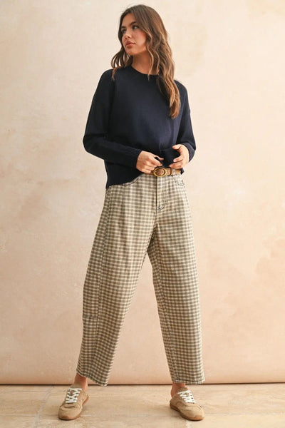 Coco Checker Barrel Pants - Beloved Boutique
