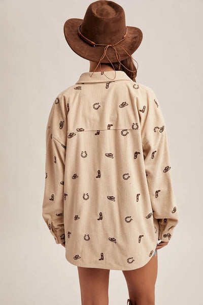 Cowgirl Embroidery Corduroy Shirt Hem & Thread