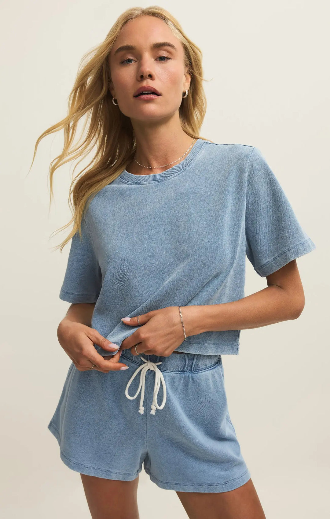 Curran Knit Denim Sweatshirt - Beloved Boutique 