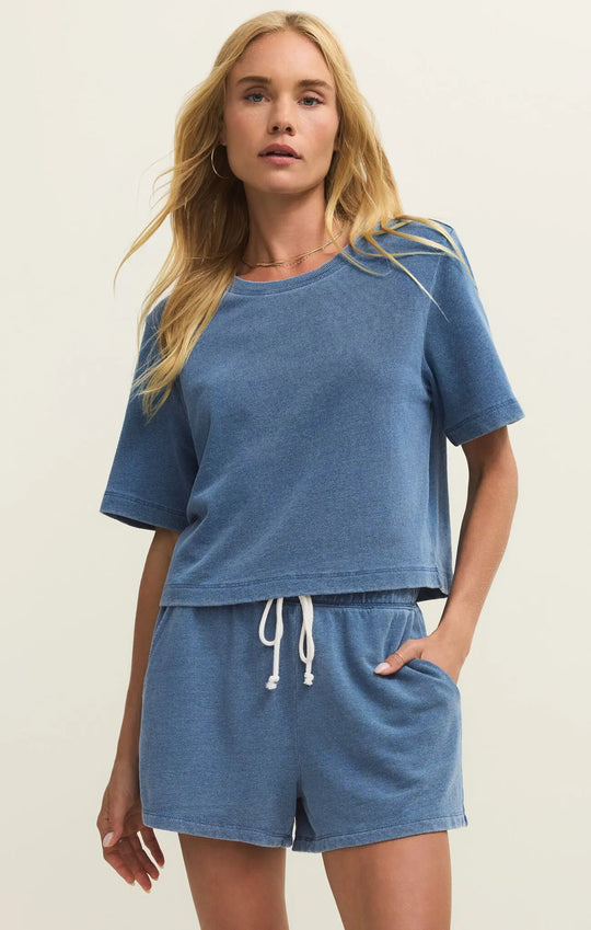 Curran Knit Denim Sweatshirt - Beloved Boutique 