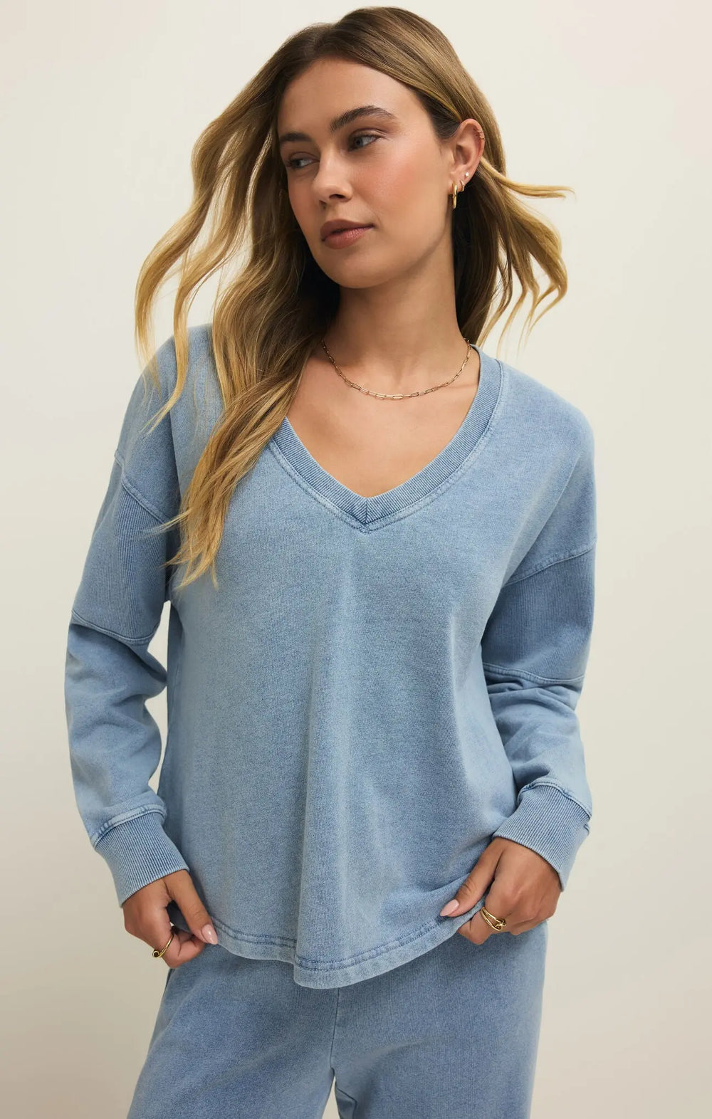 Delphine Knit Denim Sweatshirt Z Supply