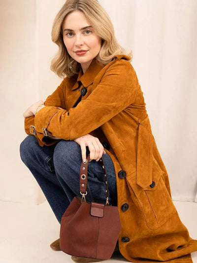 M2528SDE Farrah Suede Bucket Bag w/ Top Handle & Inner Bag - Beloved Boutique