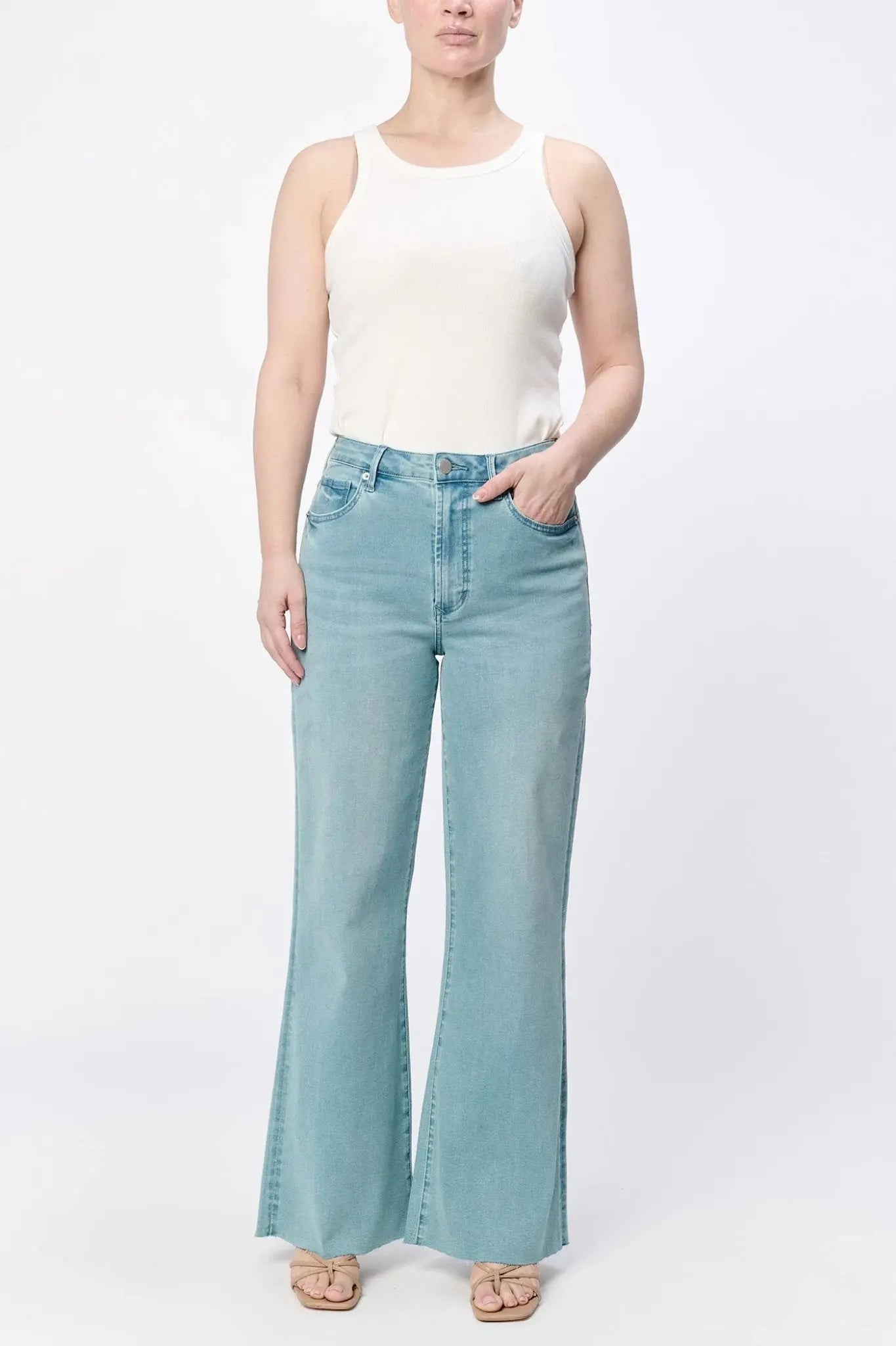 Fiona Wide Leg Jean Blue Mint - Beloved Boutique