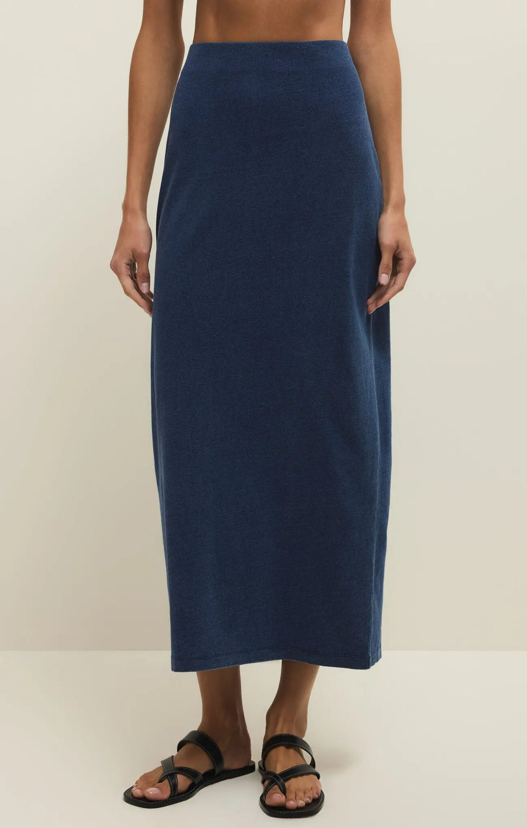 Gail Jersey Denim Midi Skirt - Beloved Boutique 