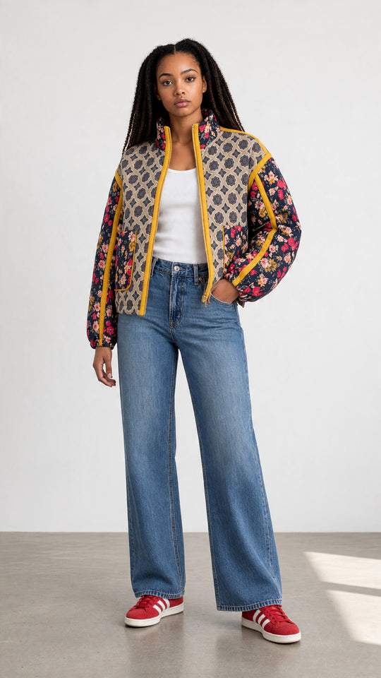 Patchwork Quilted Bomber Jacket
