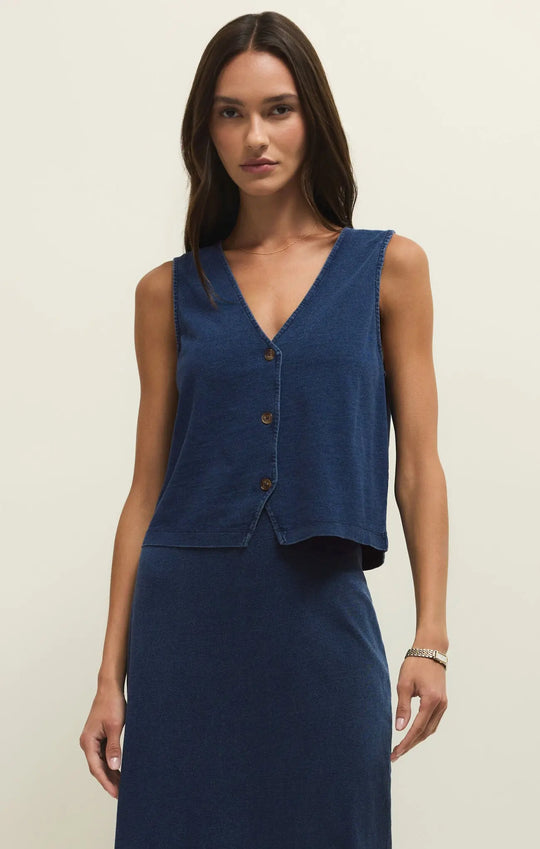 Noelle Jersey Denim Top - Beloved Boutique 