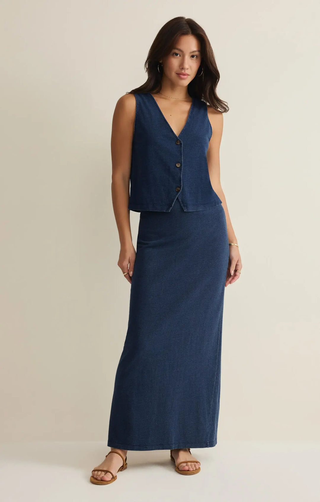 Noelle Jersey Denim Top - Beloved Boutique 