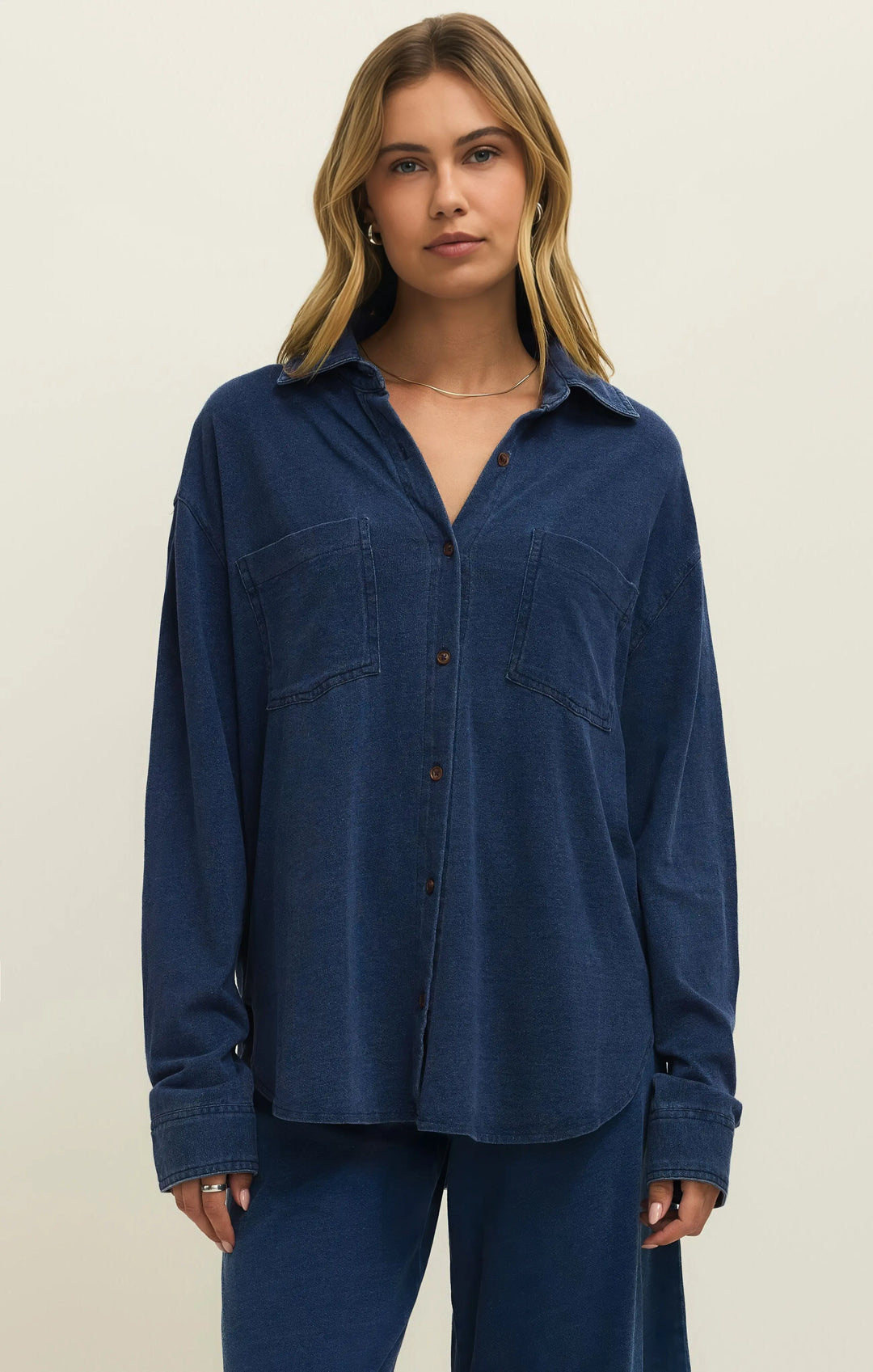 Reese Jersey Denim Button Up - Beloved Boutique 