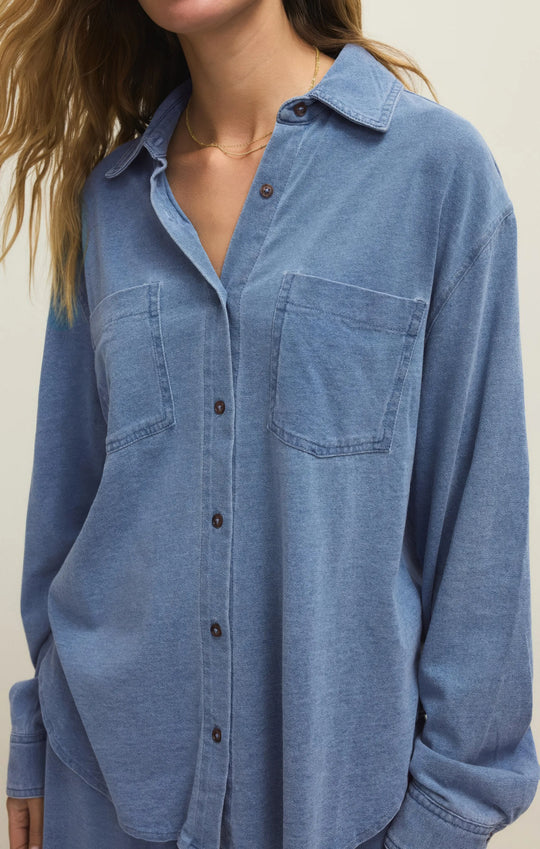Reese Jersey Denim Button Up - Beloved Boutique 