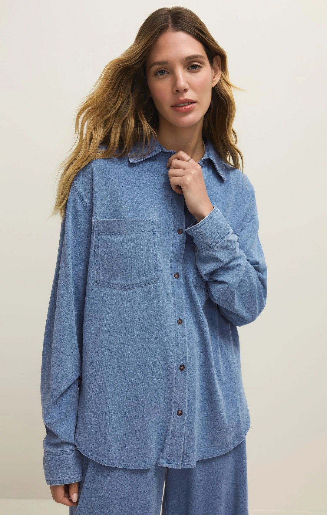 Reese Jersey Denim Button Up - Beloved Boutique 