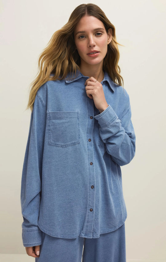 Reese Jersey Denim Button Up - Beloved Boutique 