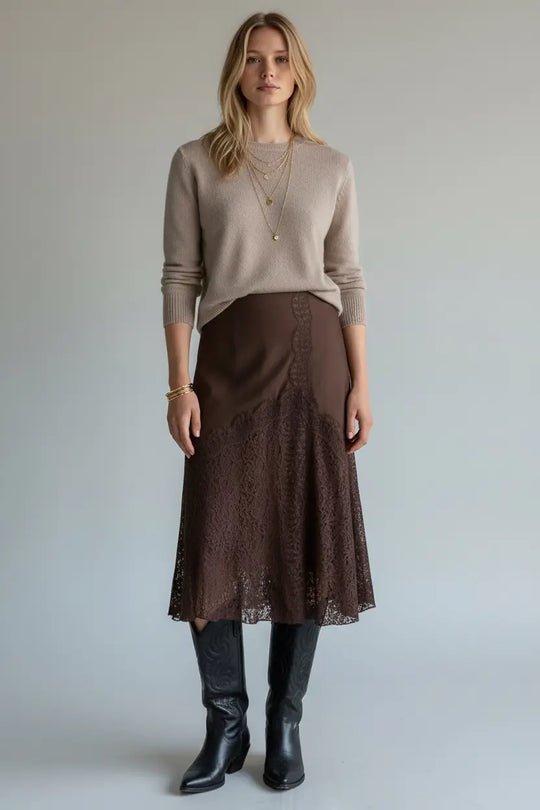 Rodeo Satin Lace Skirt - Beloved Boutique 