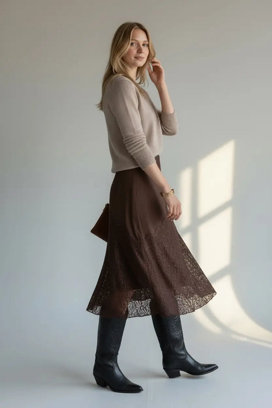 Rodeo Satin Lace Skirt - Beloved Boutique 