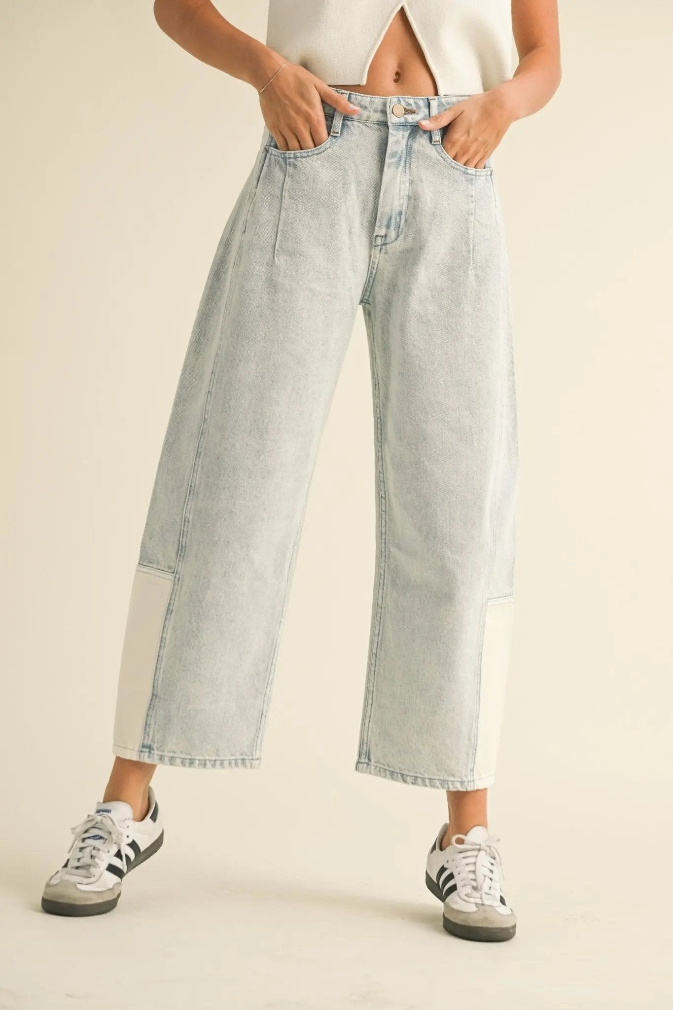 Tess Patched Barrel Denim - Beloved Boutique