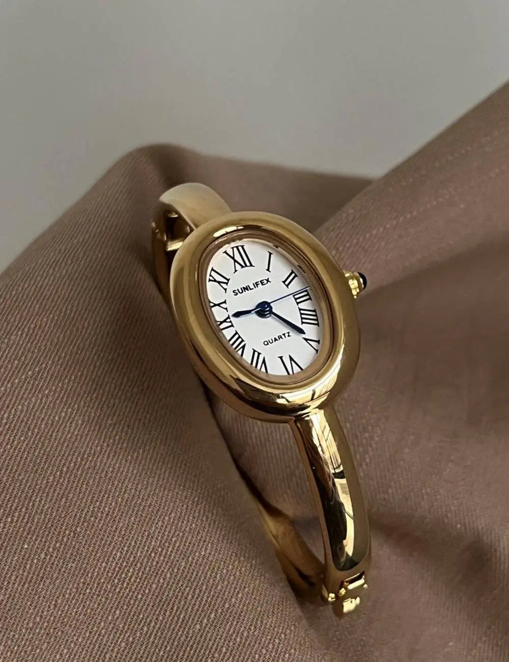 Trendy Oval Dial Gold Quartz Wrist Watch - Beloved Boutique