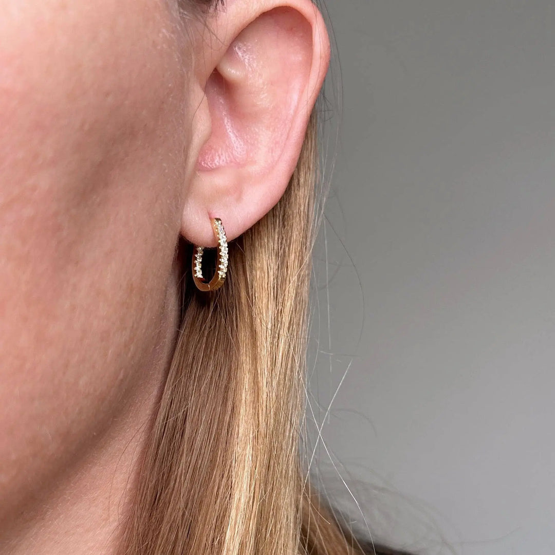 U Shape In &amp; Out CZ Clicker Hoop Earrings GoldFi