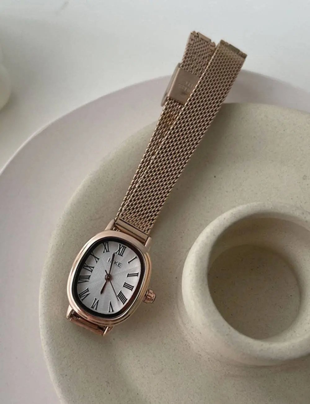 Vintage Oval Slim Strap Roman Numeral Gold Watch - Beloved Boutique