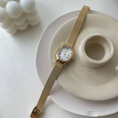 Vintage Oval Slim Strap Roman Numeral Gold Watch - Beloved Boutique