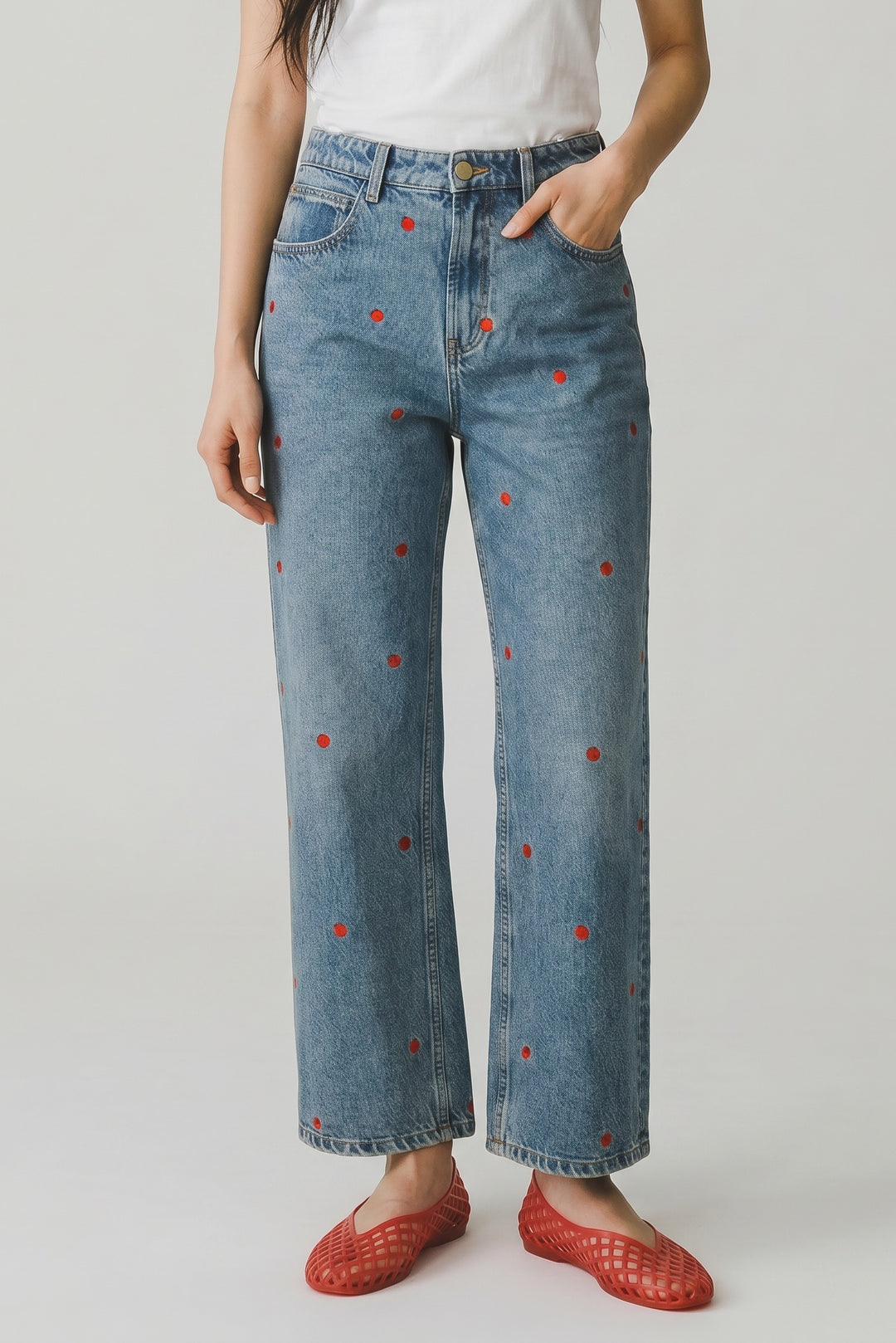 Apple Embroidered Denim - Beloved Boutique 