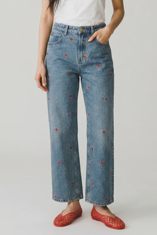 Apple Embroidered Denim