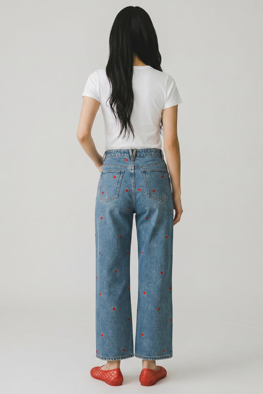 Apple Embroidered Denim - Beloved Boutique 