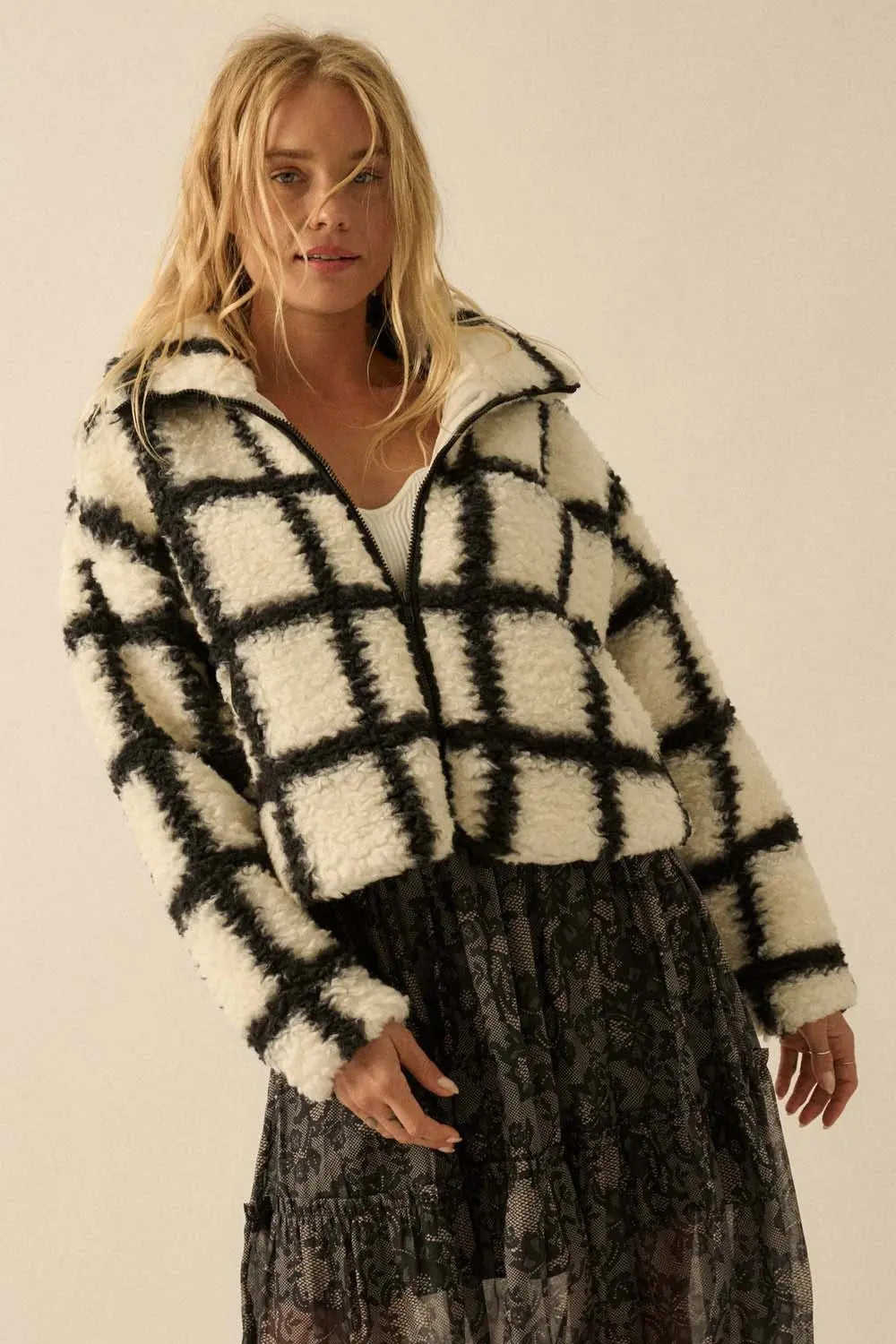 Wells Check Print Fleece Jacket Promesa