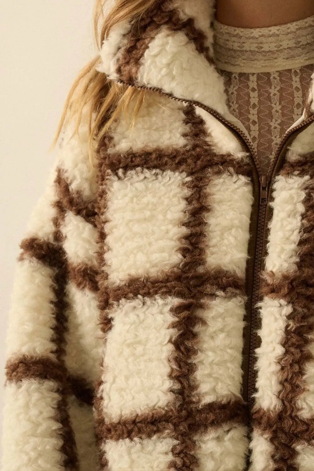 Wells Check Print Fleece Jacket Promesa