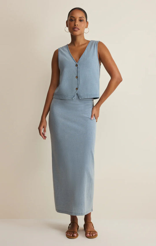 Gail Jersey Denim Midi Skirt - Beloved Boutique 