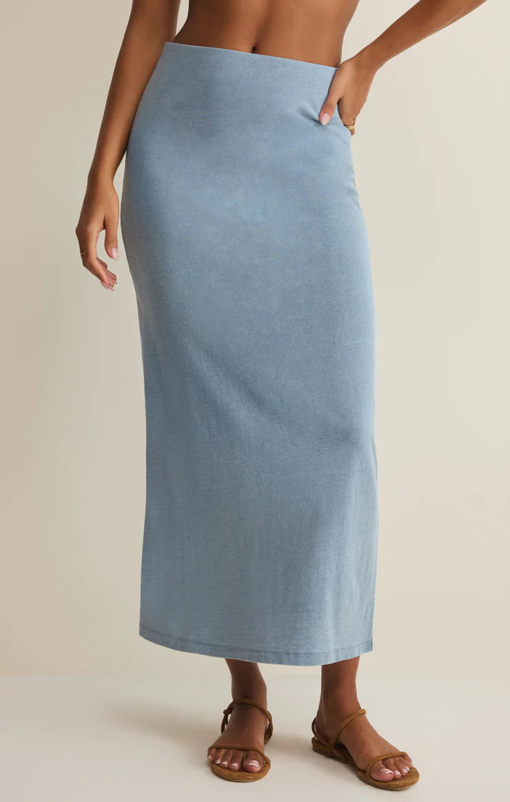 Gail Jersey Denim Midi Skirt - Beloved Boutique 