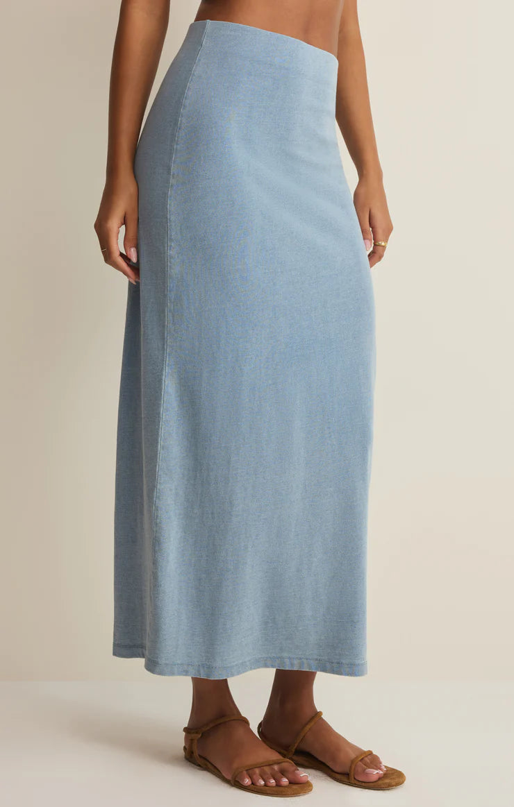Gail Jersey Denim Midi Skirt - Beloved Boutique 