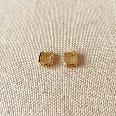 18k Gold Filled Mini Rectangle Hoop Earrings With Cubic Zirconia Detail GoldFi