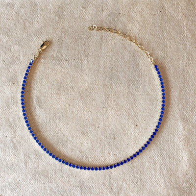 18k Gold Filled 3mm Cubic Zirconia Royal Blue Necklace GoldFi