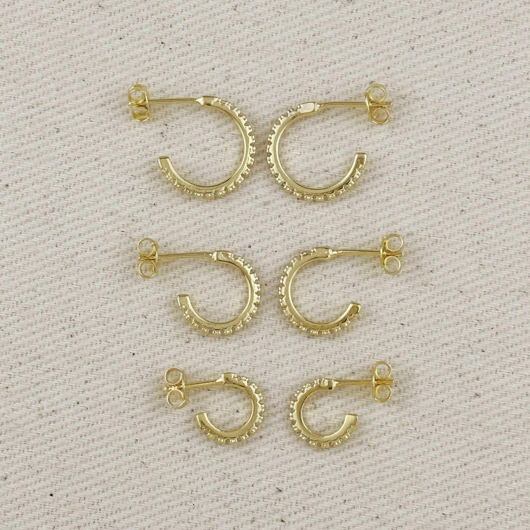 18k Gold Filled Thin Line Cubic Zirconia C Hoop Earrings - Beloved Boutique 
