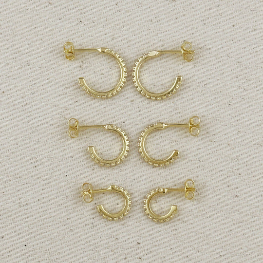 18k Gold Filled Thin Line Cubic Zirconia C Hoop Earrings - Beloved Boutique 